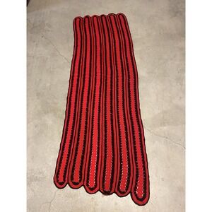 Vintage Crochet Afghan Runner‎ 80"x28" Red Black Handmade Retro Throw EUC